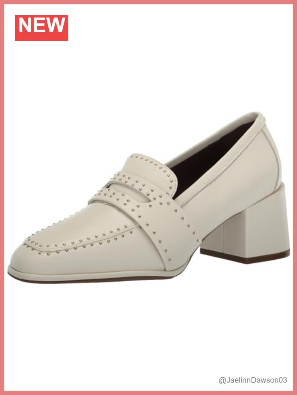Genuine Leather Block Heel Loafers with Studs